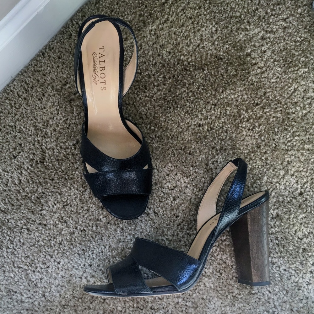 Black Talbots Leather Block Heel Sandals
